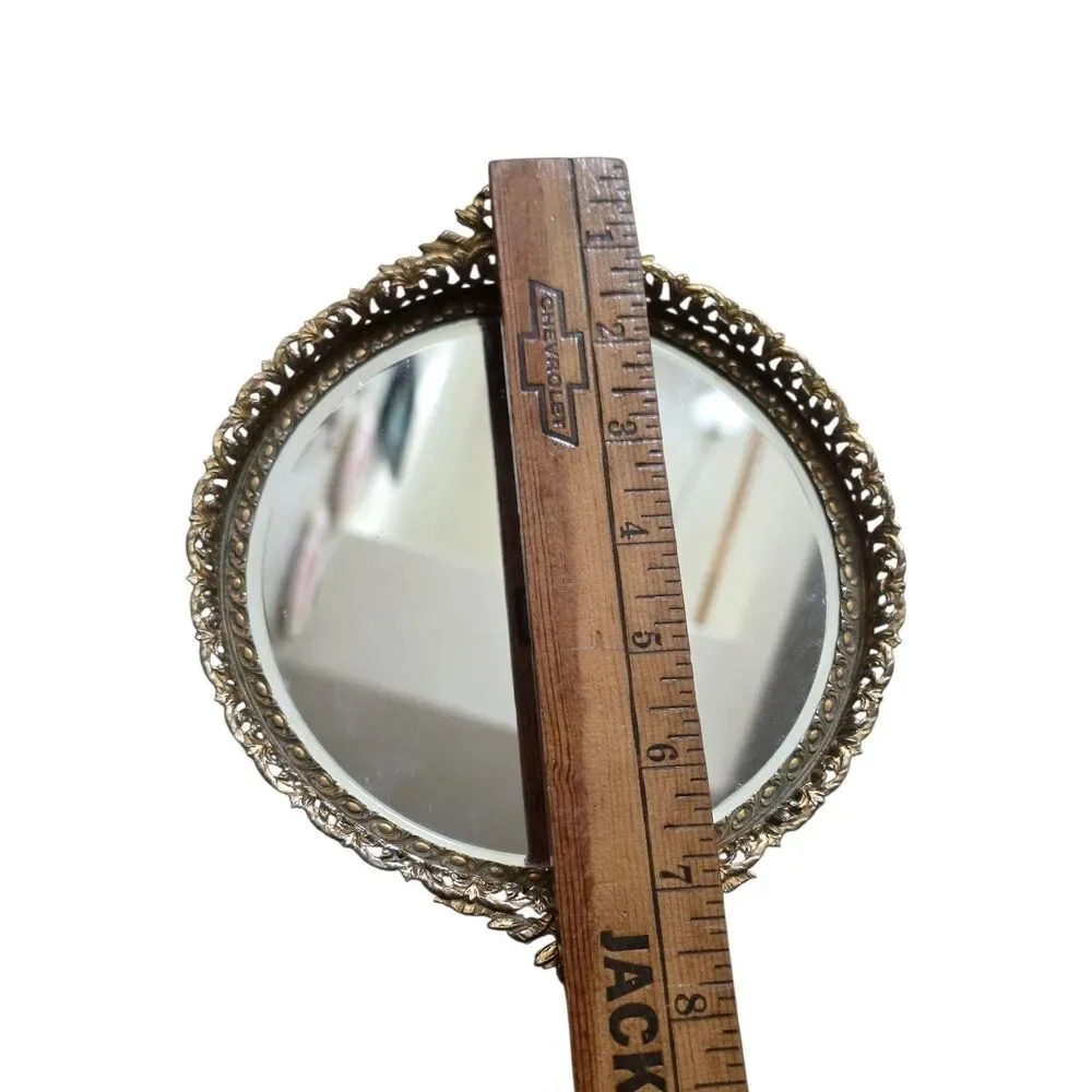 Vintage French Louis XV Style Gilt Bronze Metal Mirror Bow Edge 1970s Small 7
